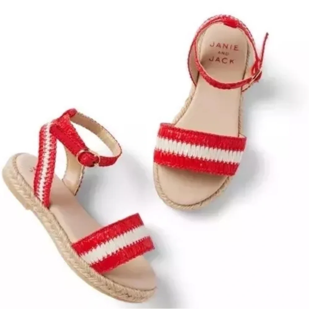 Janie And Jack Striped red Espadrille Sandals size 8 toddler